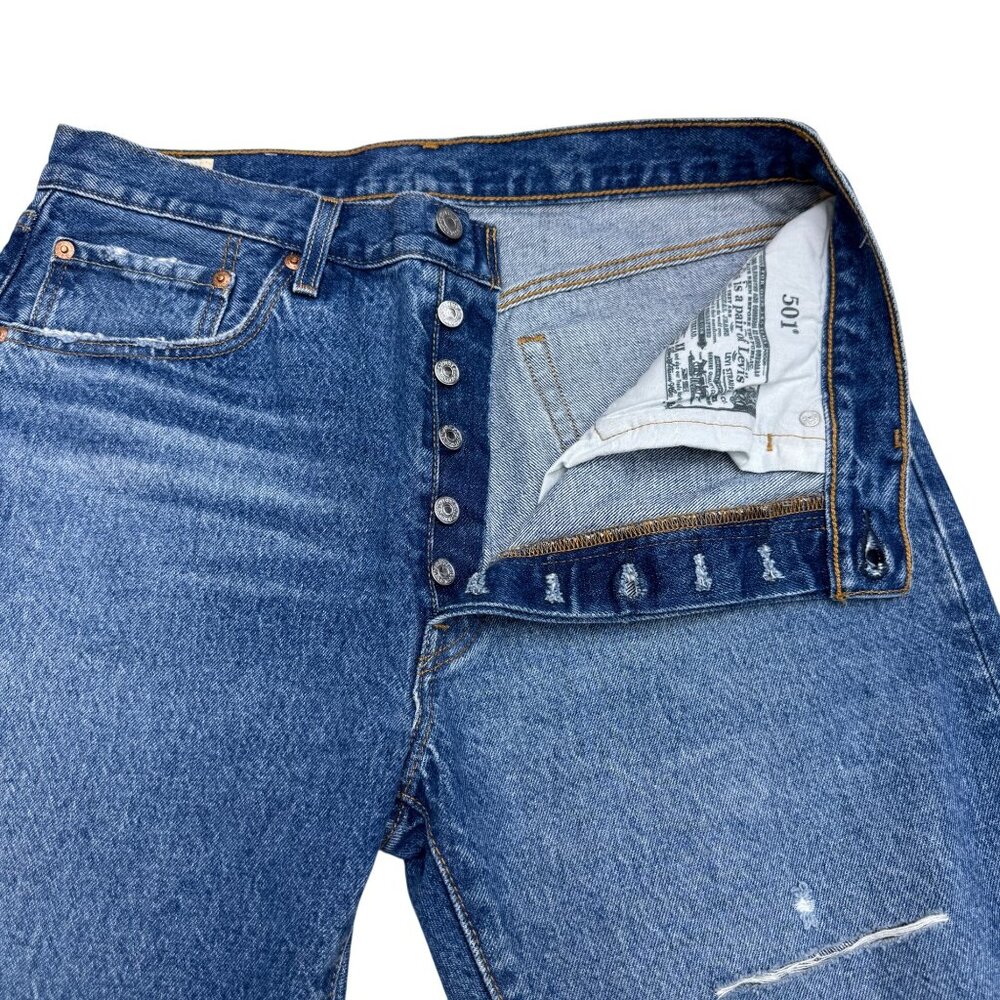 Levi's Premium 501 Womens Blue Jean Pants Distressed Button Fly, Size 31/26 NWT - Picture 4 of 13